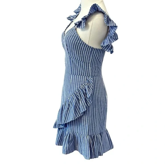 The Fifth Label Blue and White Striped Ruffle Mini Women's Dress XS - Picture 5 of 11